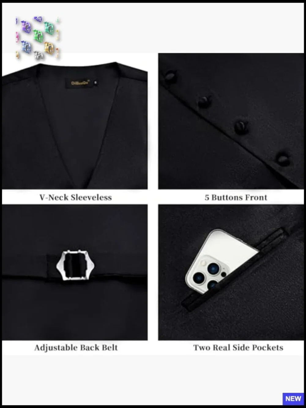 Satin Vest and Tie Set Formal Elegant Classic V-Neck Tuxedo Party Wedding